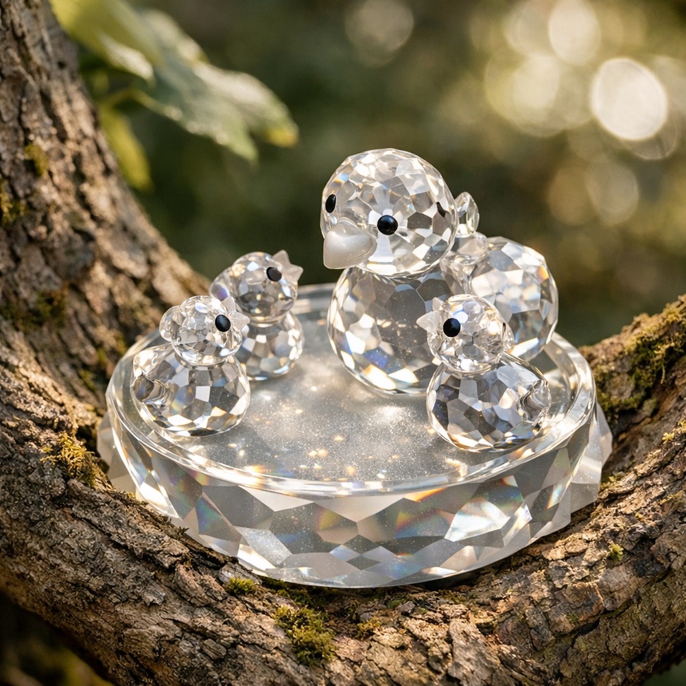 Swarovski Crystal Duck Family Figurine Set Mother & 3 Ducklings w/ Box Retired